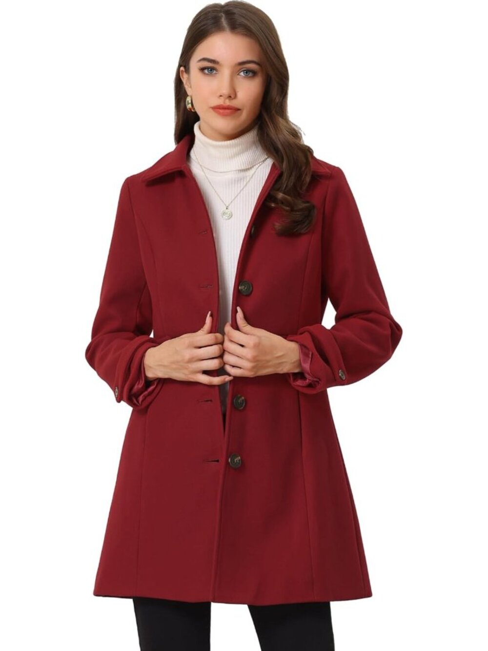 Classic Women's Winter Overcoat with Pockets, Single Breasted, Stylish & Warm